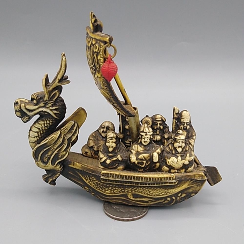 Japan Celluloid Seven Lucky Gods on Dragon Boat Early 1900s Vintage Antique - Picture 5 of 15